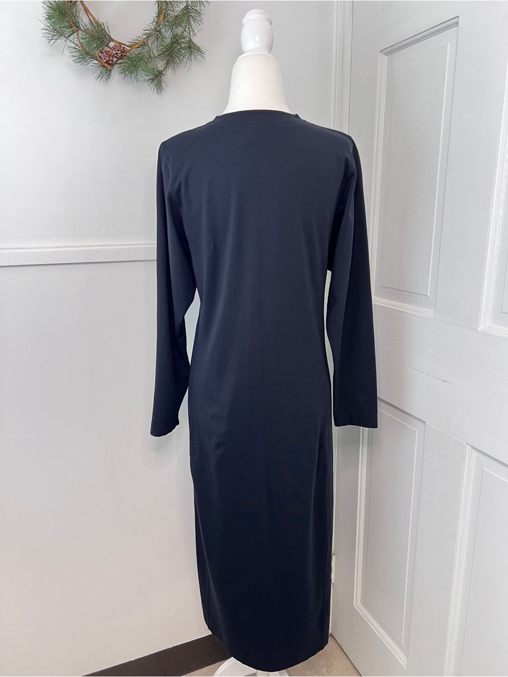 Peruvian Connection Pima Cotton Jersey Essential Midi Sheath Dress in Black - Picture 4 of 8